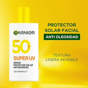 Garnier Super UV Protector Solar Facial Fluido Anti Oleosidad con Vitamina C, con Textura Invisible y Ligera, 40ml