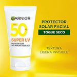 Garnier Super UV Protector Solar Facial Toque Seco Efecto Mate con Vitamina C, Textura Ligera Gel Crema Hidratante, 40ml