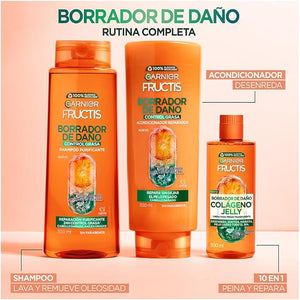 Garnier Fructis Borrador de Daño Control Grasa Shampoo 650ml para Cabello Dañado y Raíces Grasas