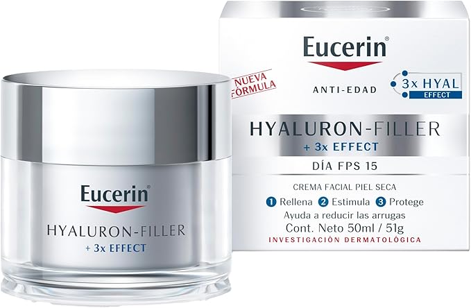 Eucerin Crema dia FPS 15+ ácido hialurónico Hyaluron Filler, 50 ml