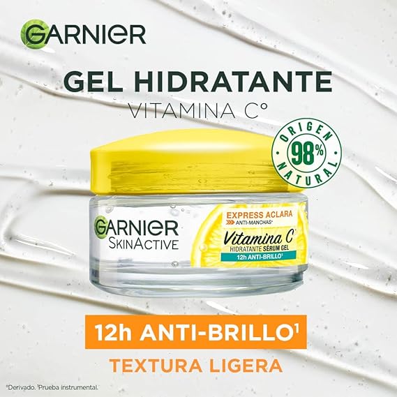 Garnier Express Aclara Gel crema hidratante con Vitamina C anti-brillo, 50ml.