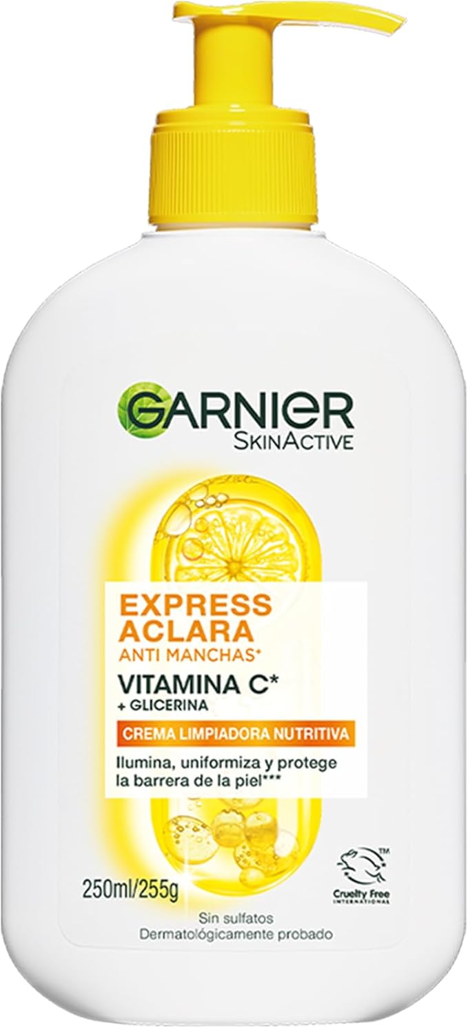 Garnier Skin Active Express Aclara Vitamina C Gel Limpiador Facial, Crema Hidratante 250ml