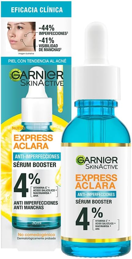 Garnier Express Aclara Sérum Anti-imperfecciones con Ácido Salicílico y Vitamina C, 30ml.