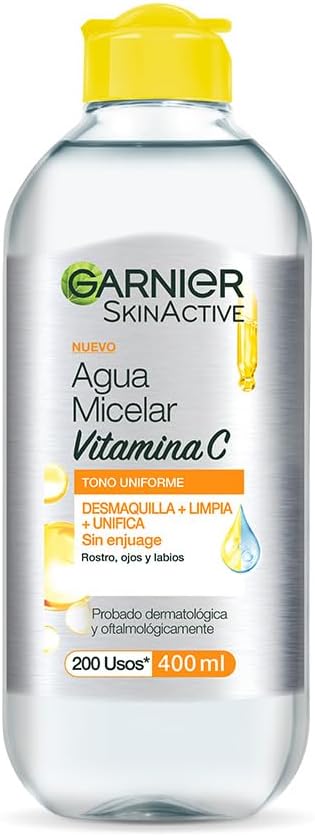 Garnier Express Aclara Agua micelar desmaquillante con Vitamina C Tono Uniforme, 400ml.